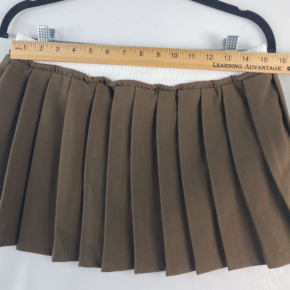 NEW Oak & Fort Womens Pleated Skirt Teak Brown Size M Elastic Waistband - Picture 5 of 7